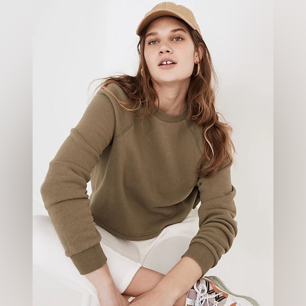 Madewell WML Airyterry Crop Sweatshirt Heather Olive tree size S